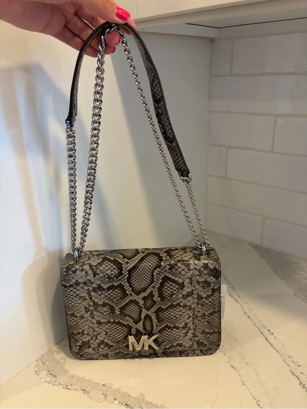 Michael Kors Snake-Print Shoulder Bag in Gray and Black